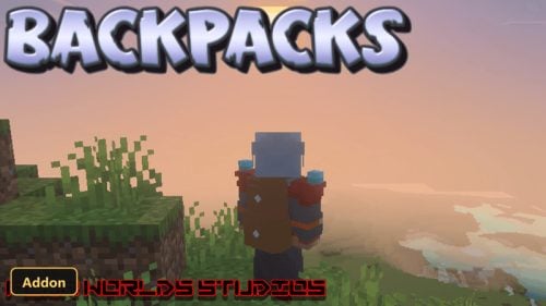 player character with a backpack on a hill at sunset