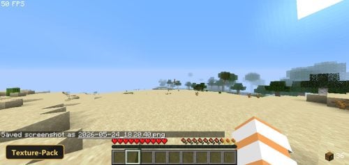 desert biome, sparse trees, clear sky, distant fog