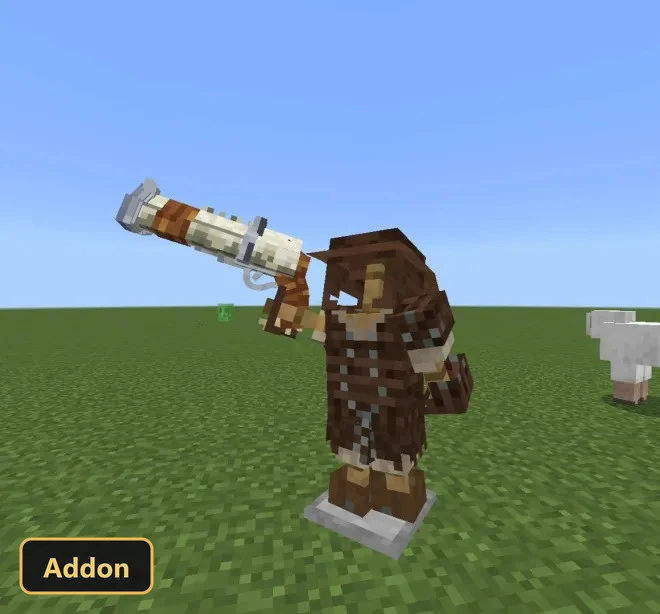 armor stand with brown leather armor holding a bone pistol