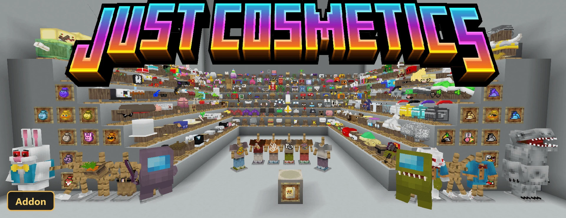 large indoor display of many cosmetic items and armor stands