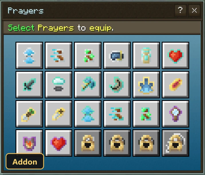 a menu showing many different prayer icons