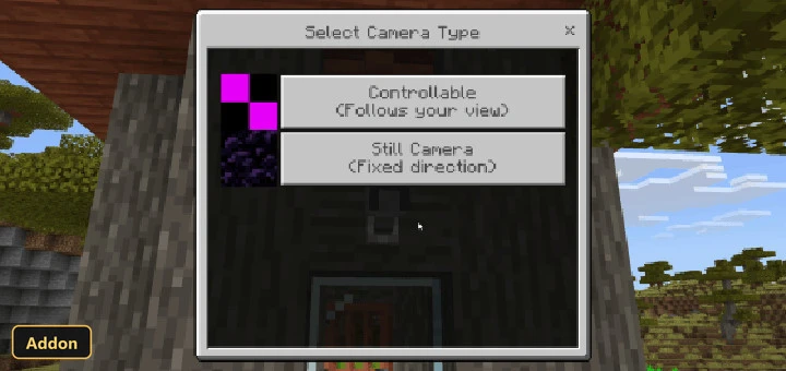camera type selection menu with "Controllable" and "Still Camera