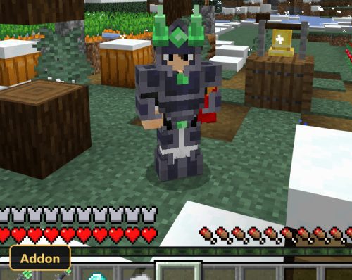 Player in custom armor standing in a snowy forest biome