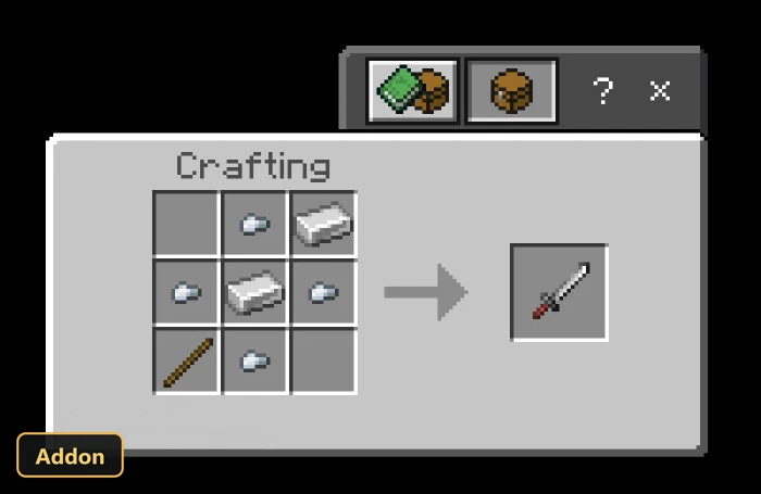 crafting recipe for a dagger using iron, flint, and stick