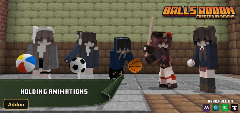 five players holding different types of balls and a bat