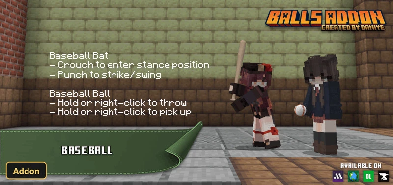 two players with baseball bat and ball, with instructions