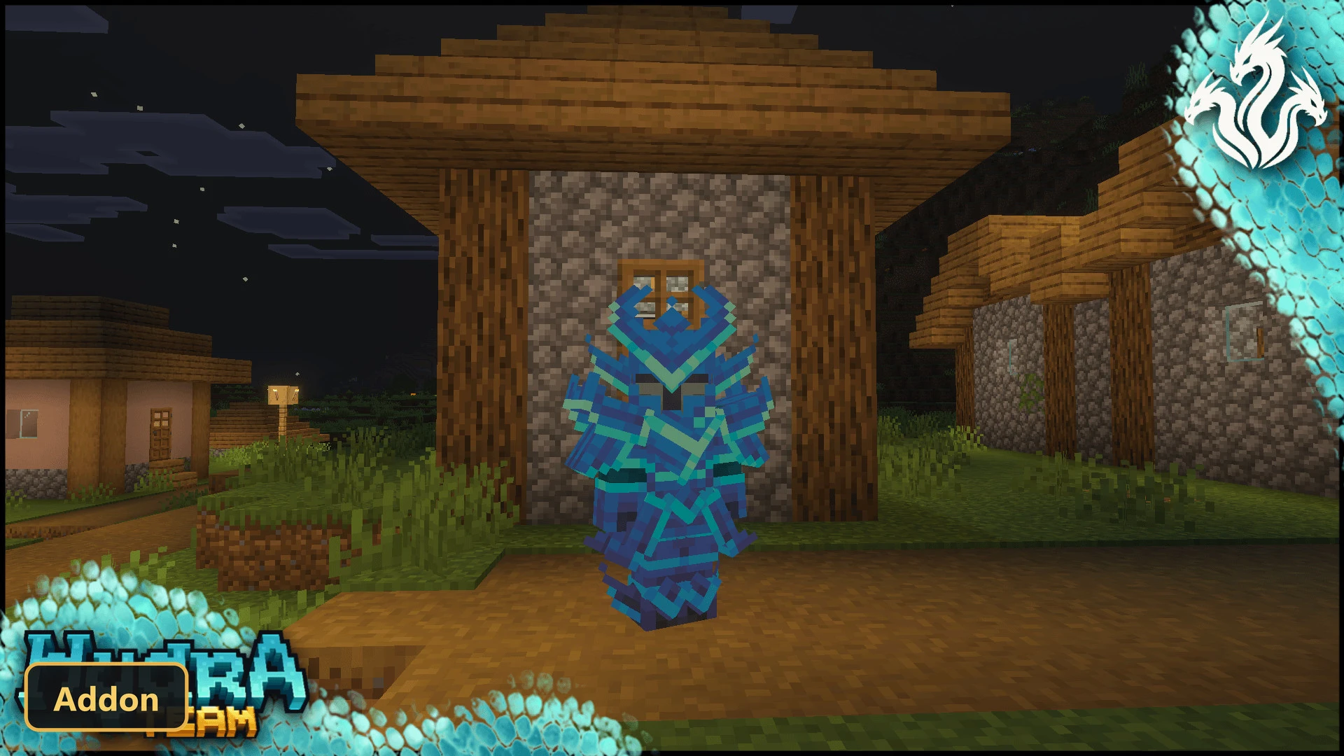 blue armor on an armor stand at night
