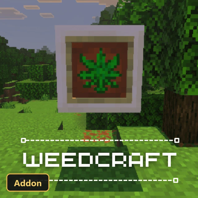 framed cannabis leaf item in an outdoor scene