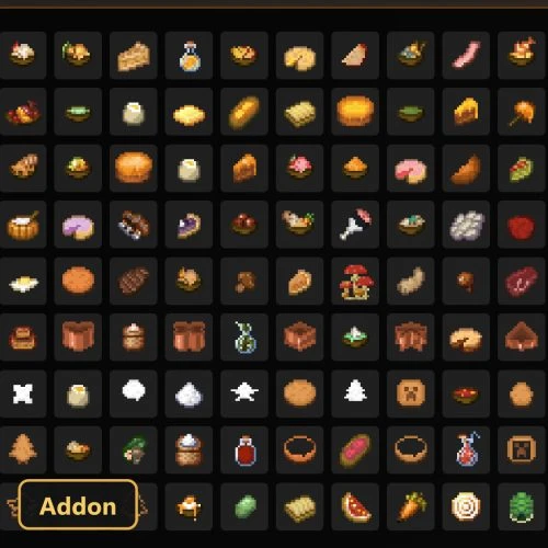 grid of food items, including cakes, meats, and mushrooms