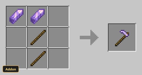 crafting recipe for a purple hoe from amethyst shards and sticks