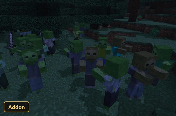 horde of zombies in a grassy field at night