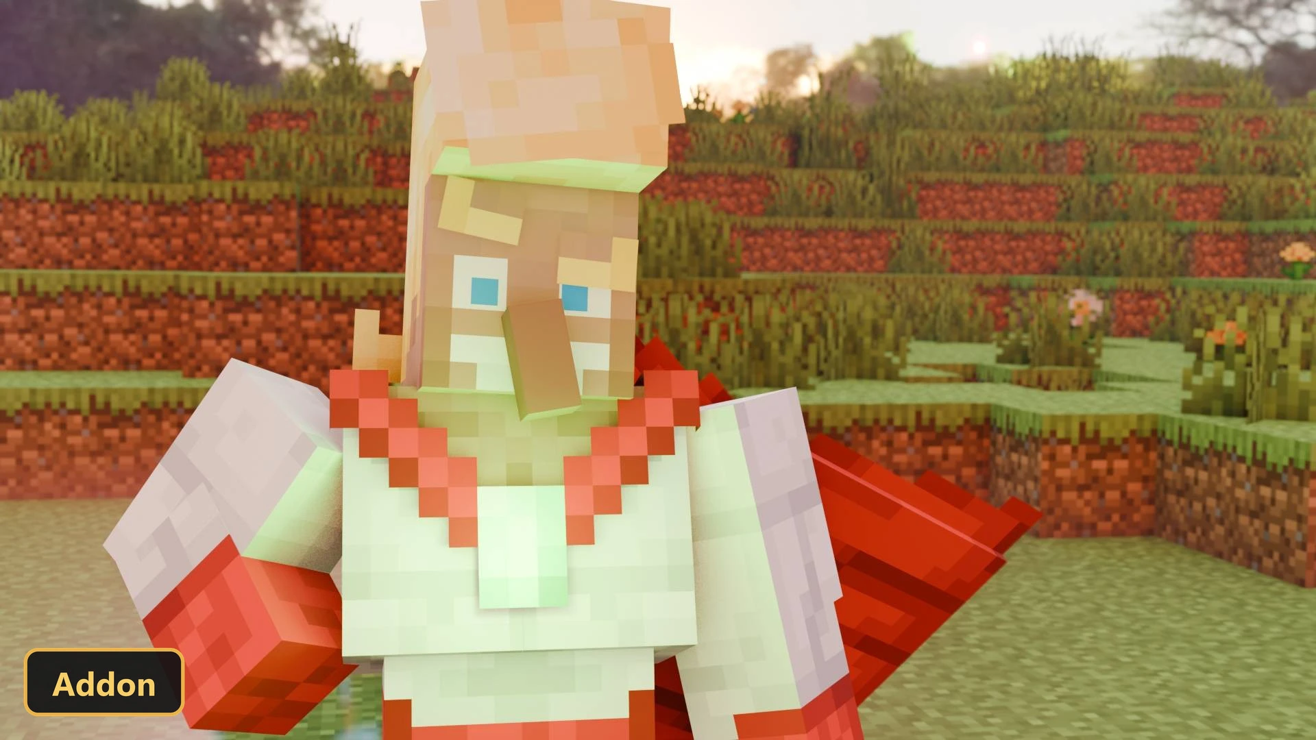 close-up of a character in a red and white suit