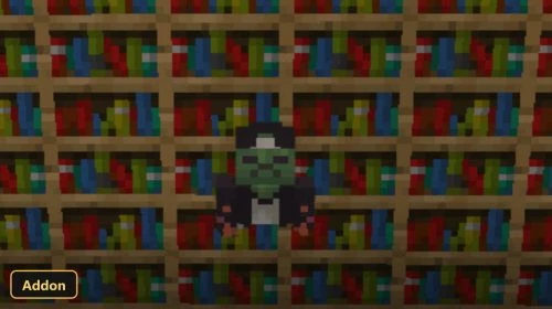 zombie mob in front of a bookshelf wall