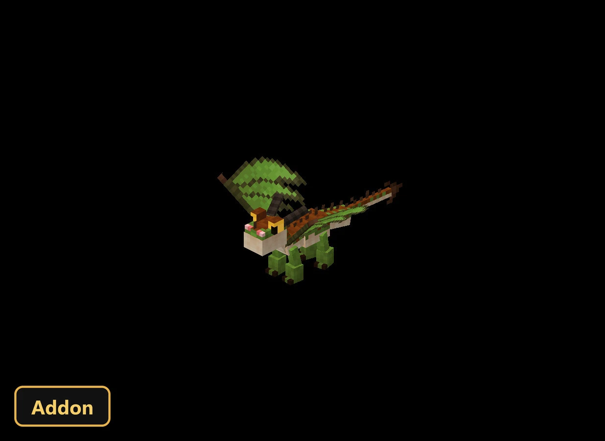 small green dragon with brown and white markings