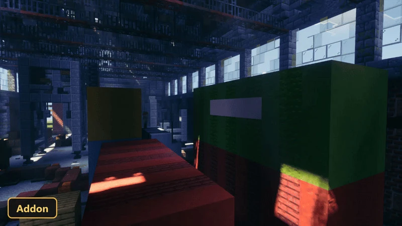 character on a red platform in a large industrial building