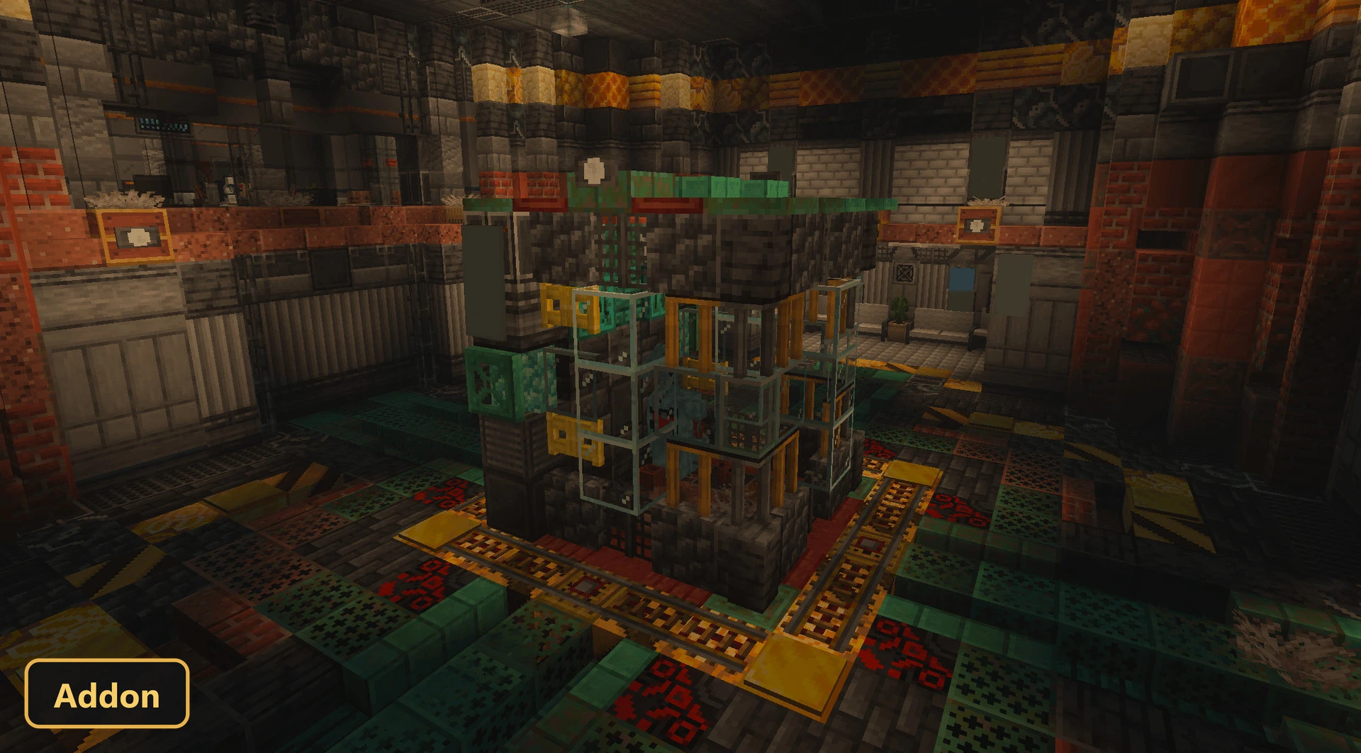 industrial room with a central machine and complex piping