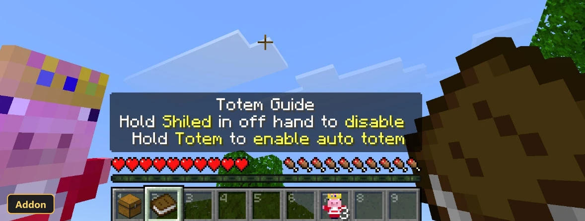 player holding a shield and a totem of undying