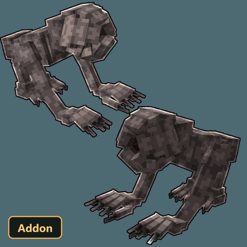 two pixelated grey crawling mobs with long arms and claws