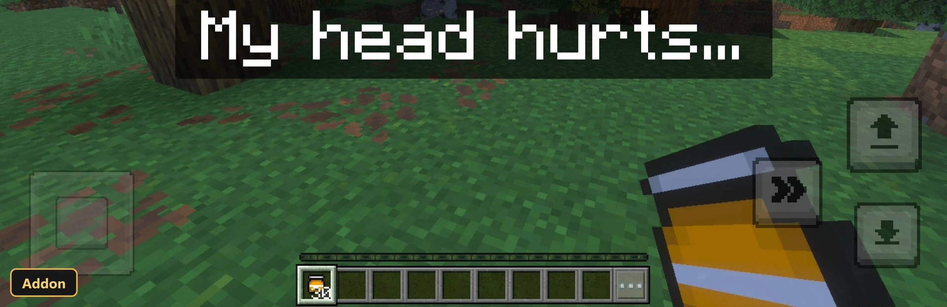 a player holding a pill bottle with "My head hurts..." text