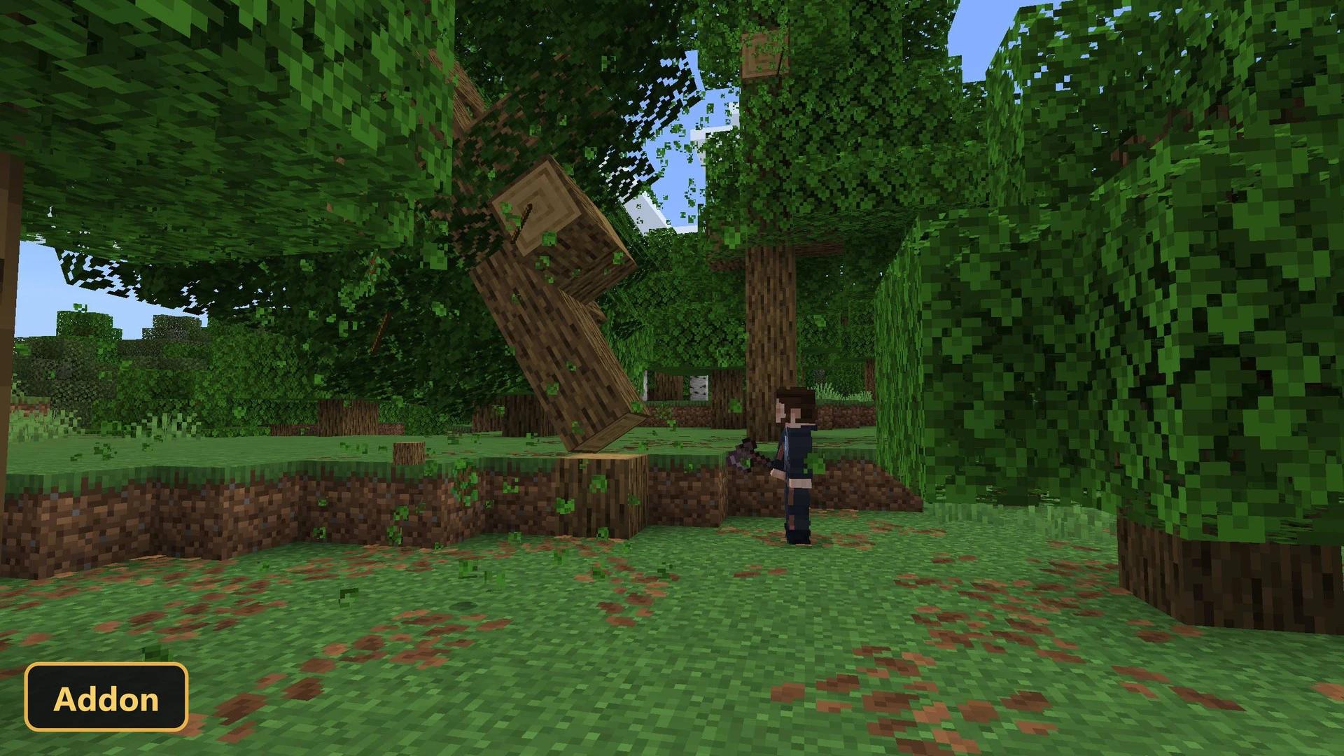a player chops a tree that is falling down