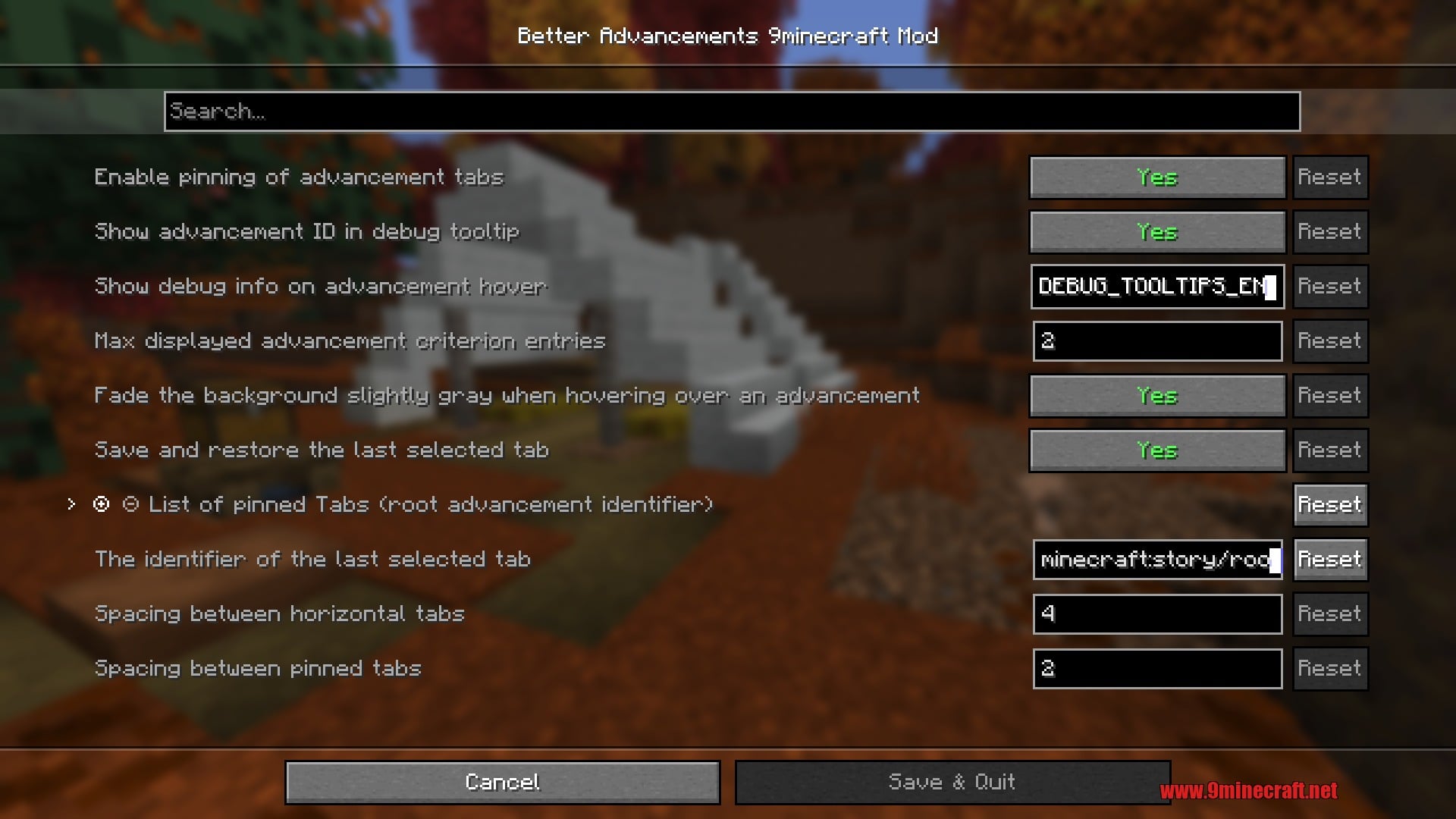 Settings screen with every option of the mod