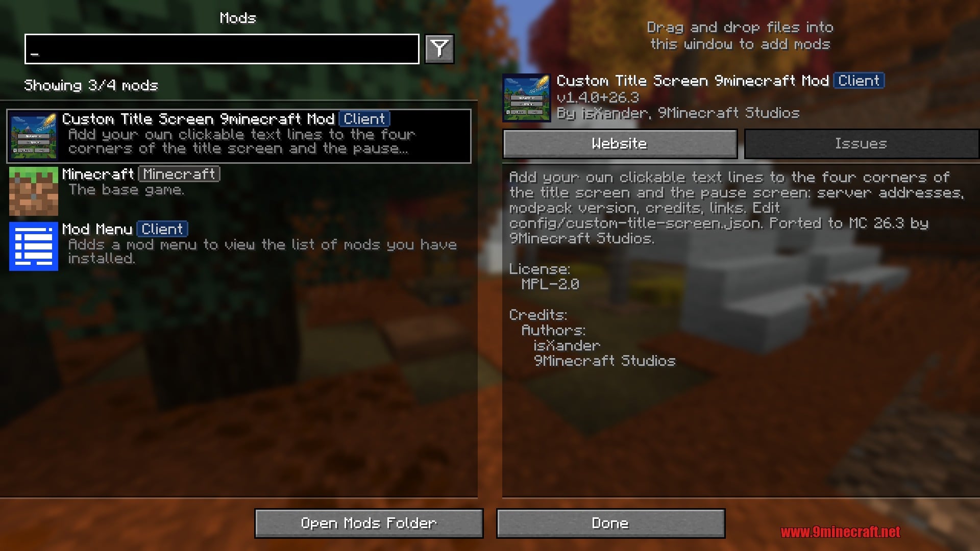 Custom Title Screen 9minecraft Mod Screenshot 1