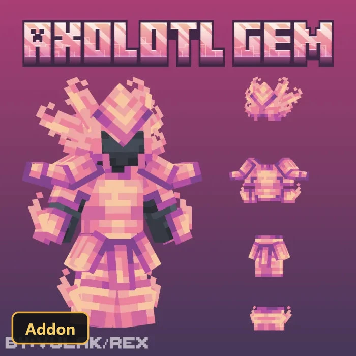 pink axolotl gem armor with separate pieces displayed