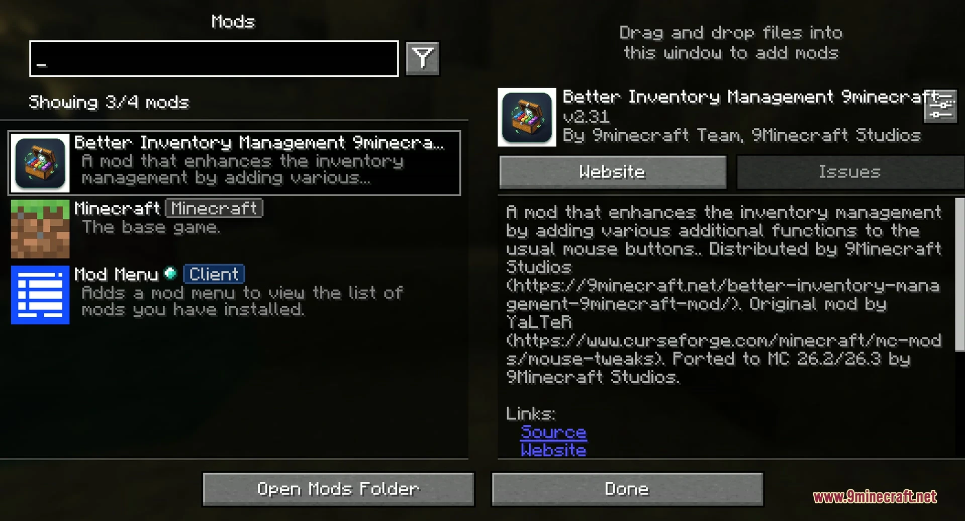 Better Inventory Management 9minecraft Mod (26.3, 1.20.1) — screenshot 1