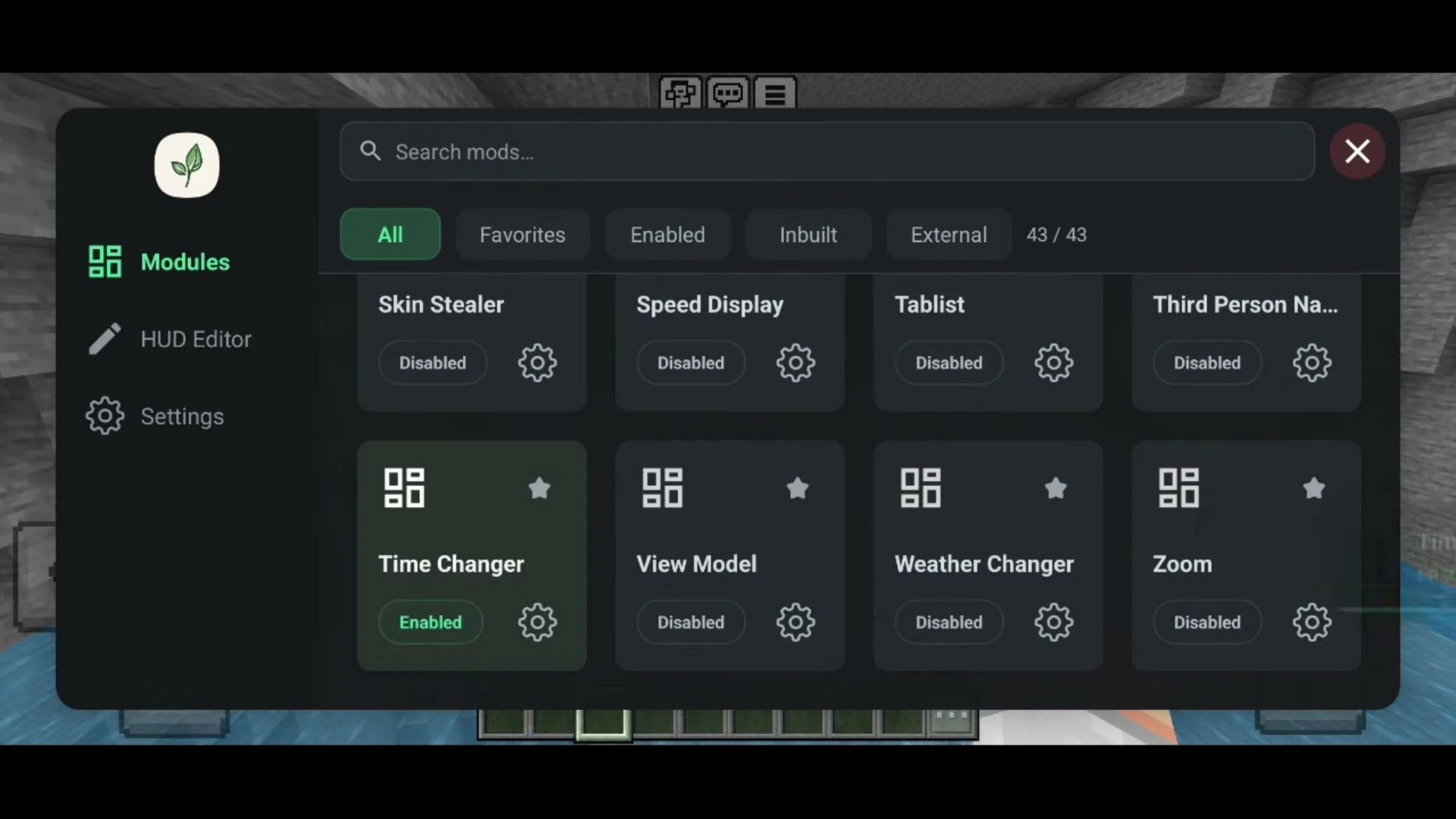 BedrockTools Screenshot 6 Module page with Time Changer, View Model, Weather Changer and Zoom