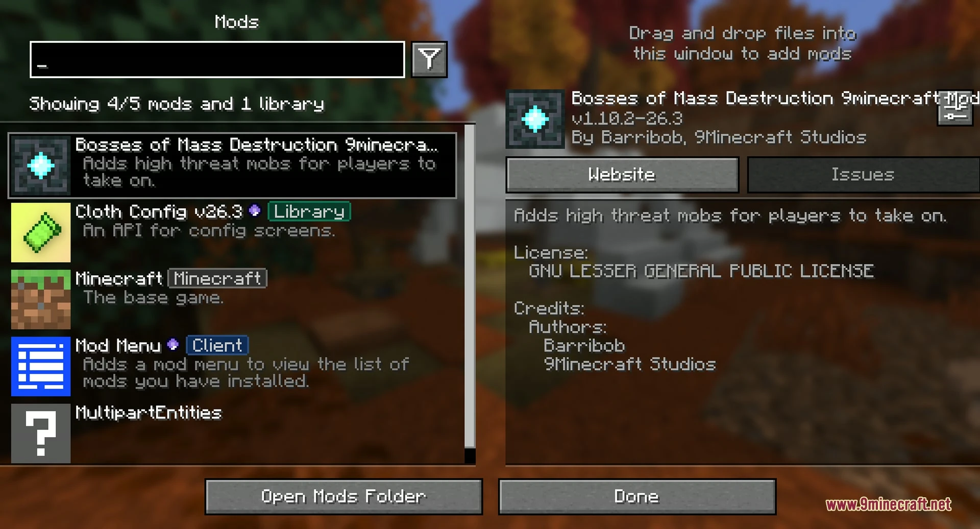 Bosses of Mass Destruction 9minecraft Mod (26.3) Mods Screen