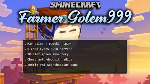 Farmer Golem999 Plugin (1.21.11, 1.21.1) – Automate Farm Chores So Towns Never